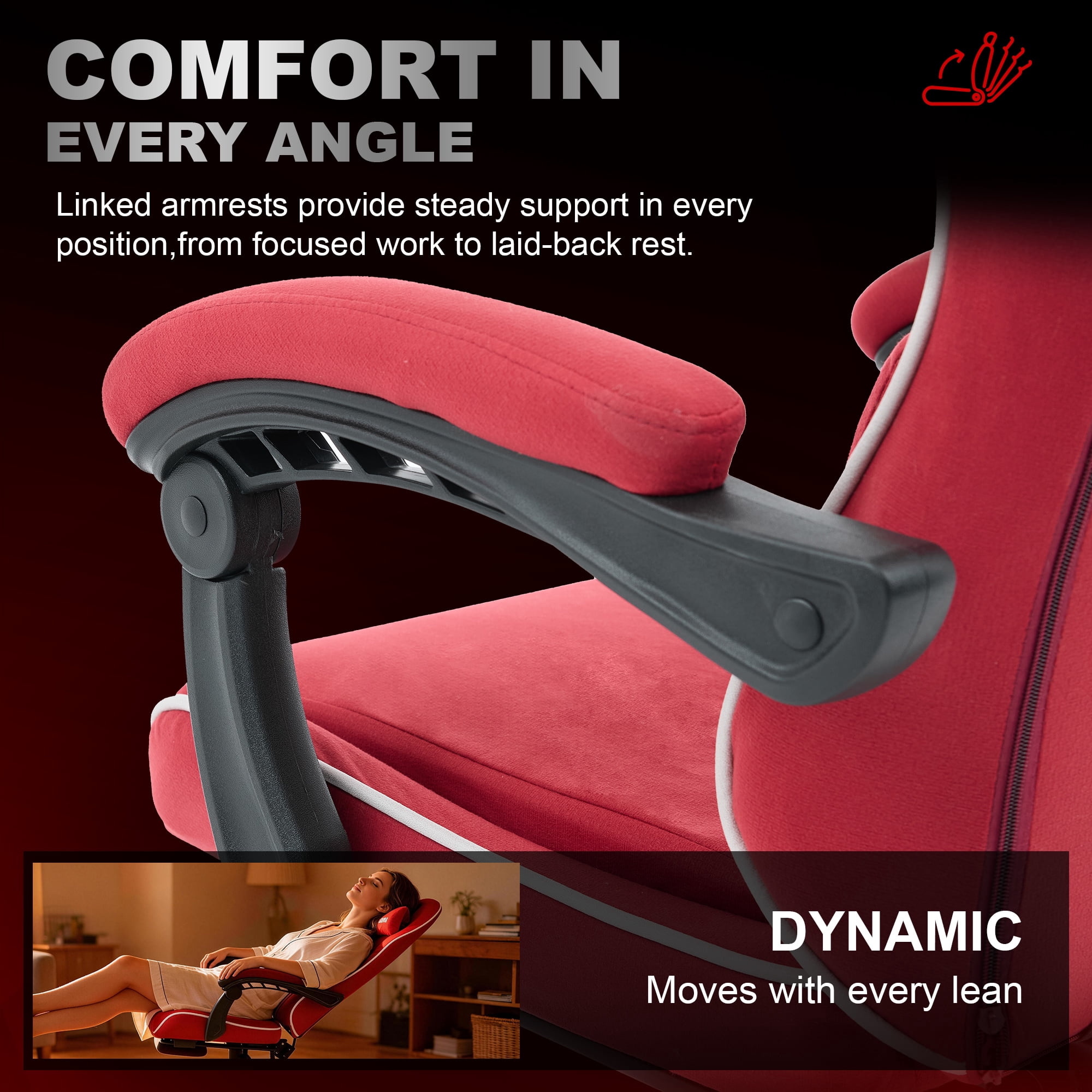JONPONY Gaming Chair,400LBS Fabric Gamer Chair with footrest for Adults, High Back Ergonomic Computer Game Chair with Adjustable Headrest and Lumbar Support,Red