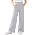 thumbnail image 2 of YUANxueke Girls Ribbed Knit Pants Casual Soft Comfy Elastic Waist Wide Leg Pants with Pockets for 5-15 Years, 2 of 8