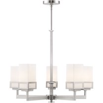 5 Light Brushed Nickel Chandelier with Hand Blown Satin Opal White Glass Shade