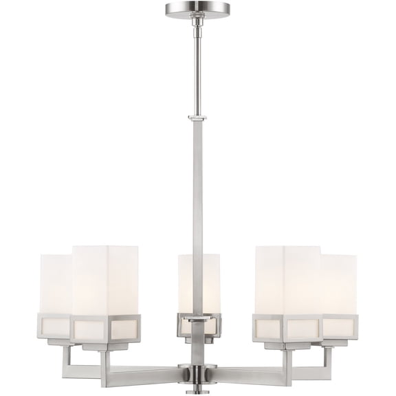 5 Light Brushed Nickel Chandelier with Hand Blown Satin Opal White Glass Shade