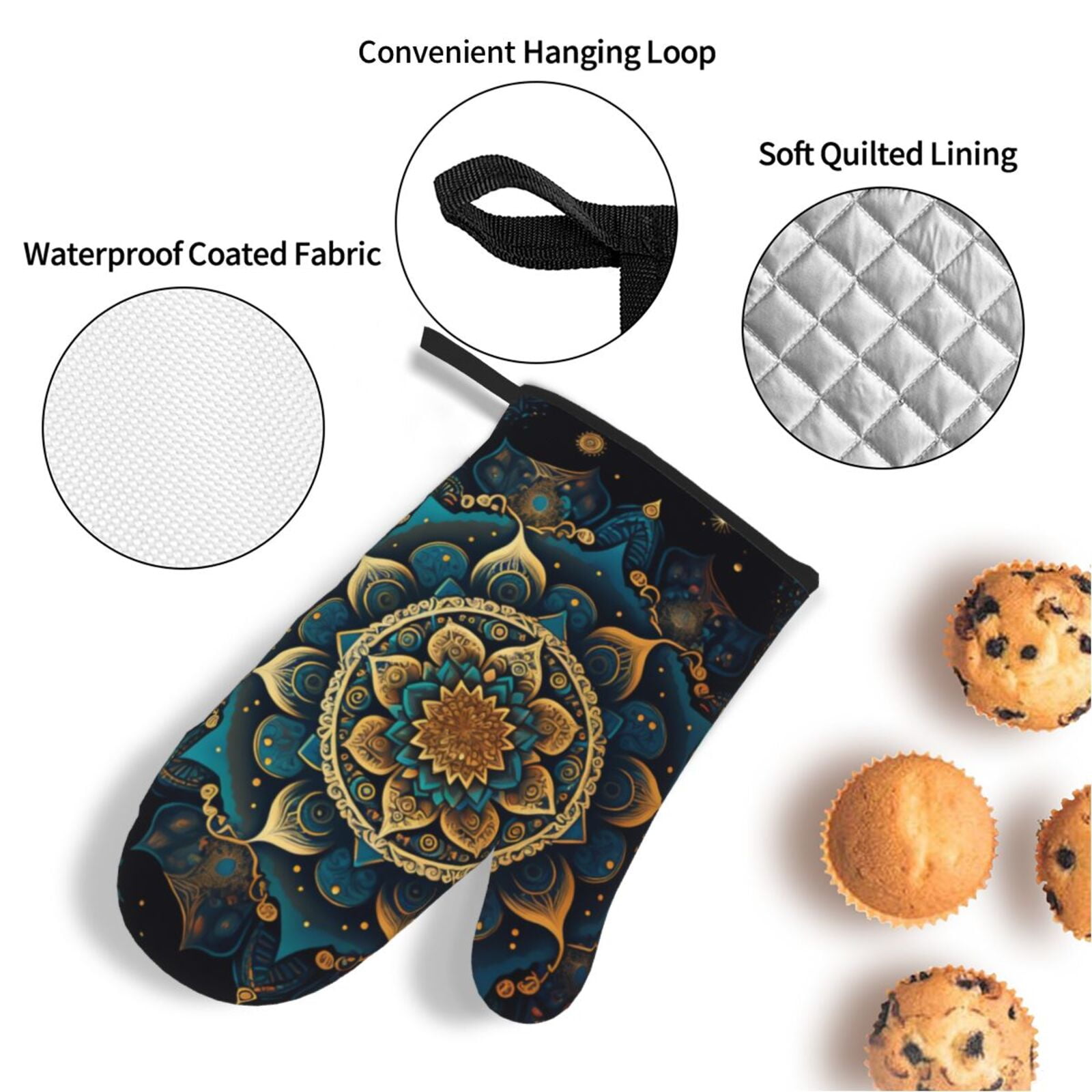 Ethnic Bohemian Mandala Geometric 4Pcs Oven Mitts and Pot Holders Sets Oven Kitchen Gloves Hot Pads for Cooking BBQ Baking Grilling