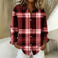 thumbnail image 2 of YUGYXL Women's V Neck Plaid Shirts Flannel Casual Blouses Button-Down Business Loose Tops Long Sleeve Fall Outfits Red Sweatshirt S, 2 of 3