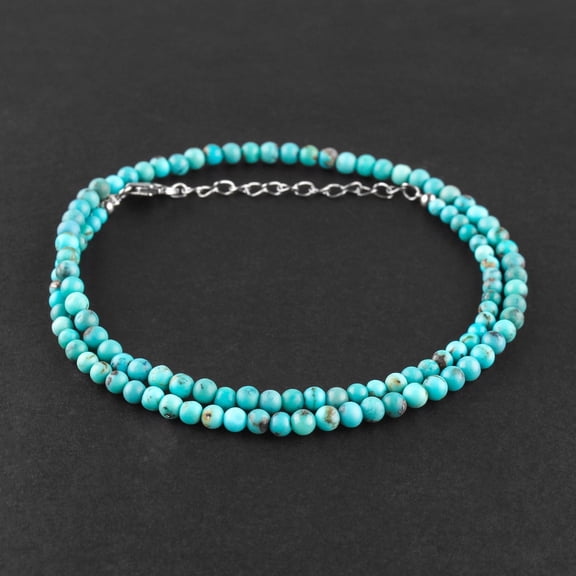 QNAVIC Real Blue Turquoise Round Beads Handmade Dainty Choker Necklace For Women, Crystals and Healing Stones, Birthstone Jewelry, Rhodium Plated 925 Sterling Silver 18 inch, Wedding Gifts