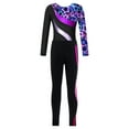 thumbnail image 2 of Miutii Kids Girls Gymnastics Dance Outfits Long Sleeve Leotard Biketard Jumpsuit with Leggings Pants Set Activewear Starry Black&Hot Pink 14, 2 of 5