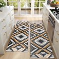 thumbnail image 4 of Kitchen Rugs Sets Of 2,Brown Geometric Triangle Diamond Pattern Anti Fatigue Kitchen Mat Rugs Non Slip Washable,Decorative Kitchen Floor Mats for Kitchen,Sink,Laundry,17"X47", 4 of 5