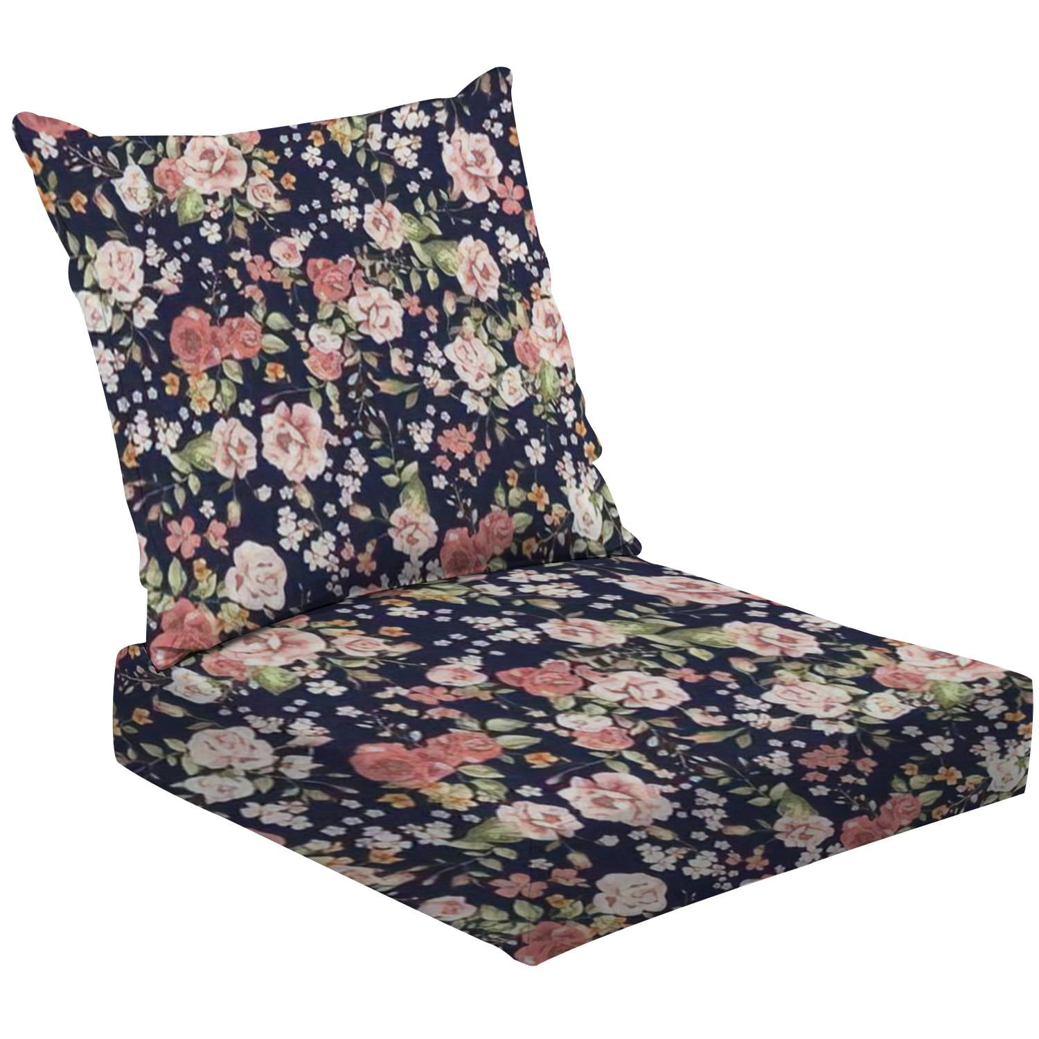 2Piece Deep Seating Cushion Set Vintage floral Outdoor Chair Solid