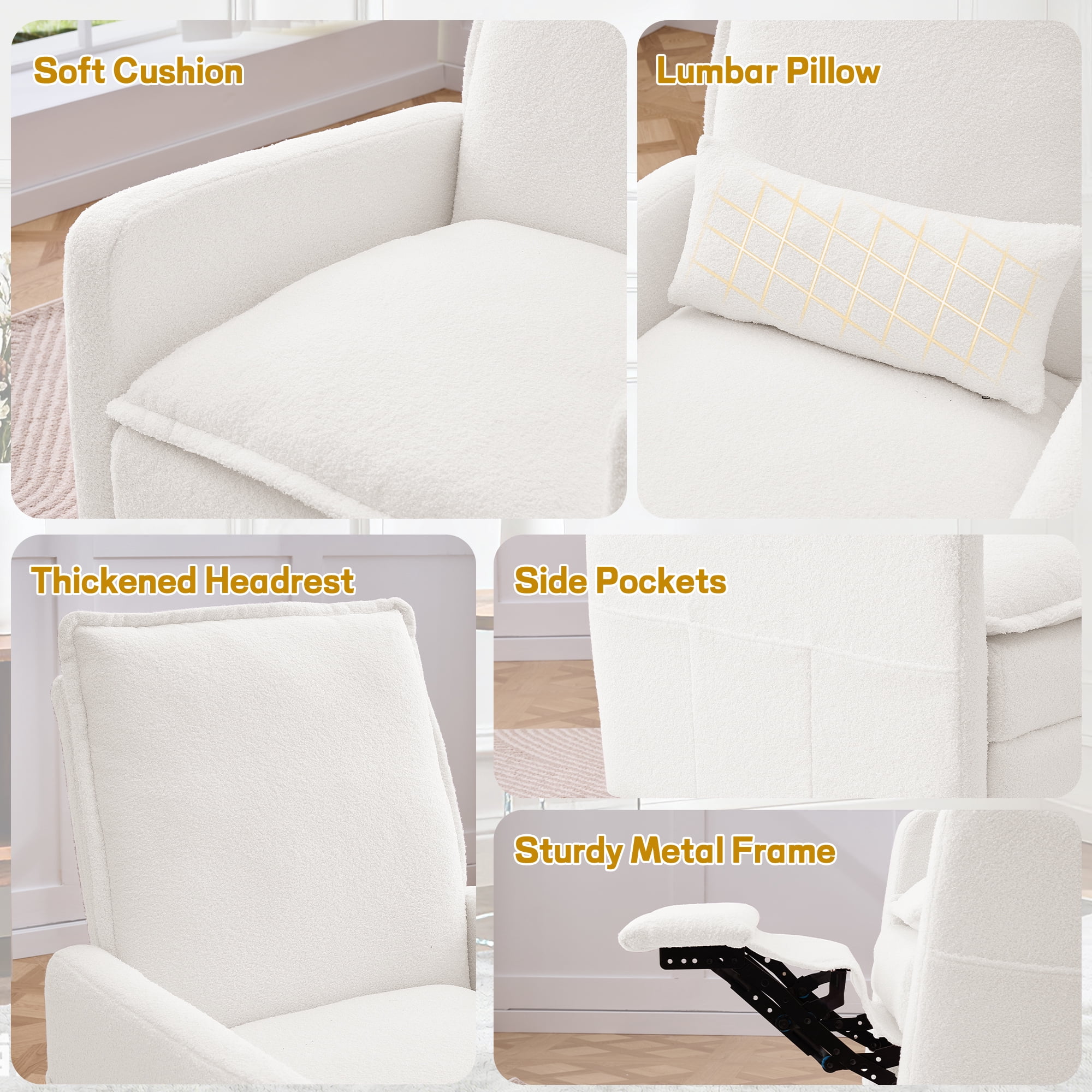 Korser Manual Swivel Rocker Recliner Chair with Side Pockets Nursery Glider Recliner for Living Room, Nursery, Beige