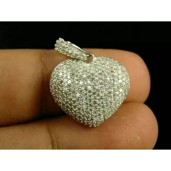 14k White Gold Plated 2 Ct Round Cut White Moissanite Cluster Heart Pendant