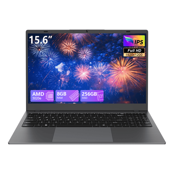 15.6 FHD IPS Laptop, 256GB SSD 8GB RAM,AMD 3020e Processor with 2 Cores Up to 2.6GHz, Office 2024, Windows 11 Laptop for Business, Study, Office, Dark Gray,