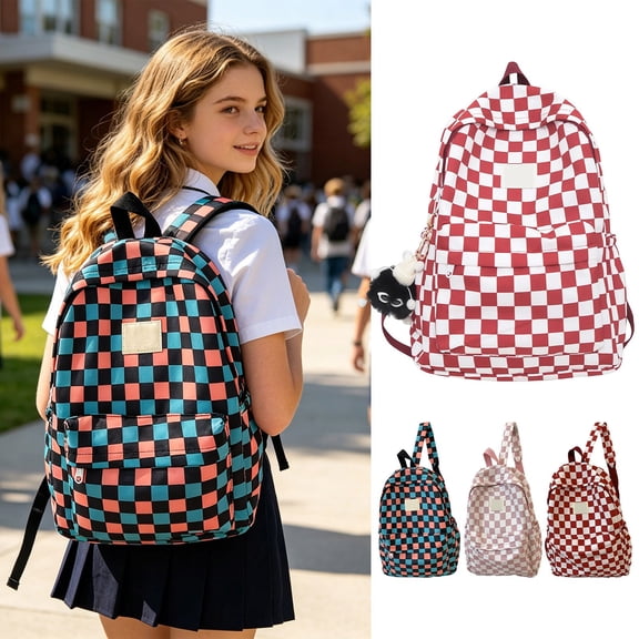 Trendy Checkerboard Backpack for Men Women, Red Plaid Korean Style Large Capacity Campus Bag, Lightweight Waterproof Casual Daypack for College Travel & Commute