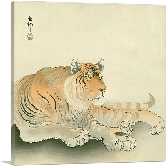 ARTCANVAS Reclining Tiger Canvas Art Print by Ohara Koson - Size: 26" x 26" (1.50" Deep)