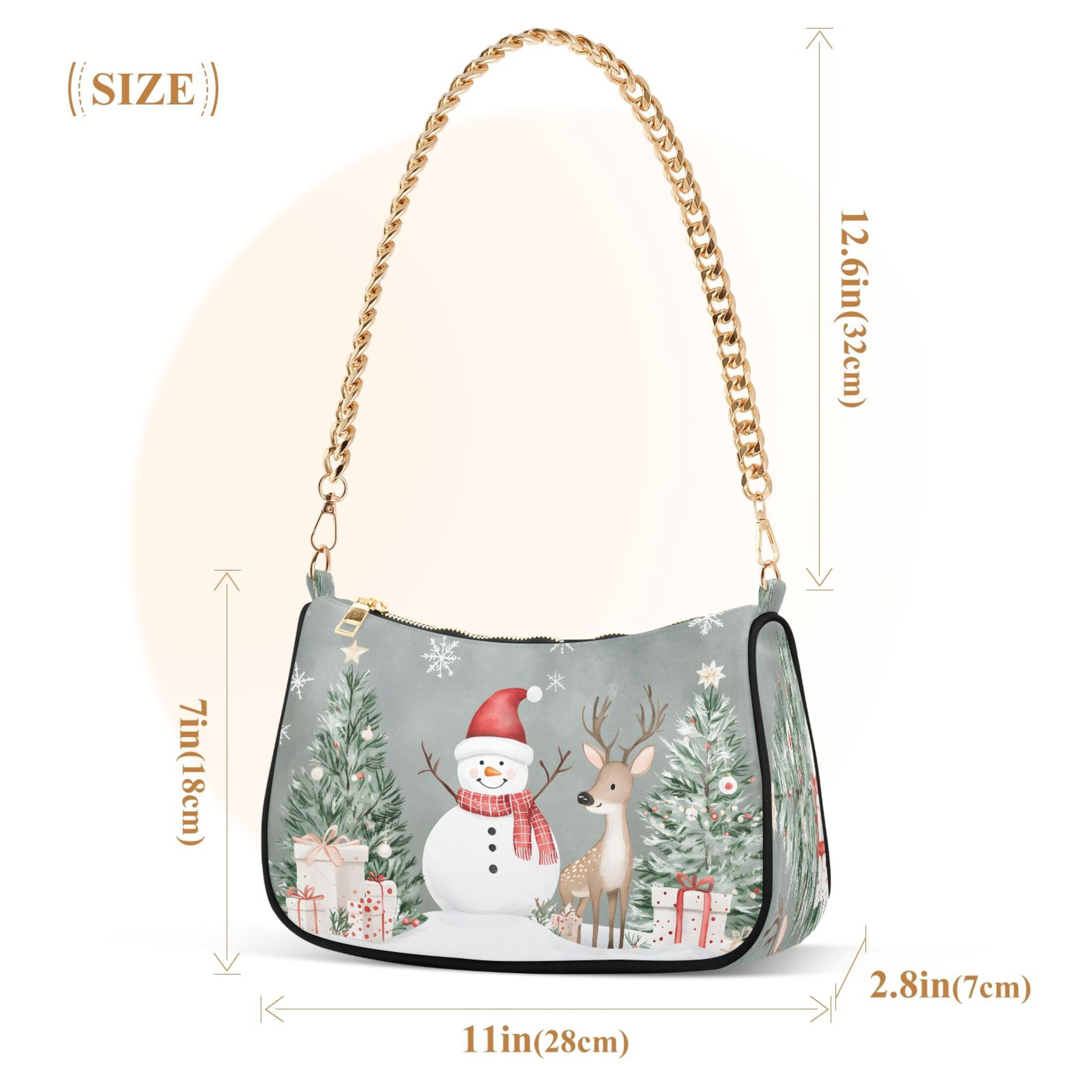 Ryvnso Snowman Deer in Christmas Womens Chain Shoulder Bag Tote Handbags Clutch Hobo Purse with Zipper for Travel