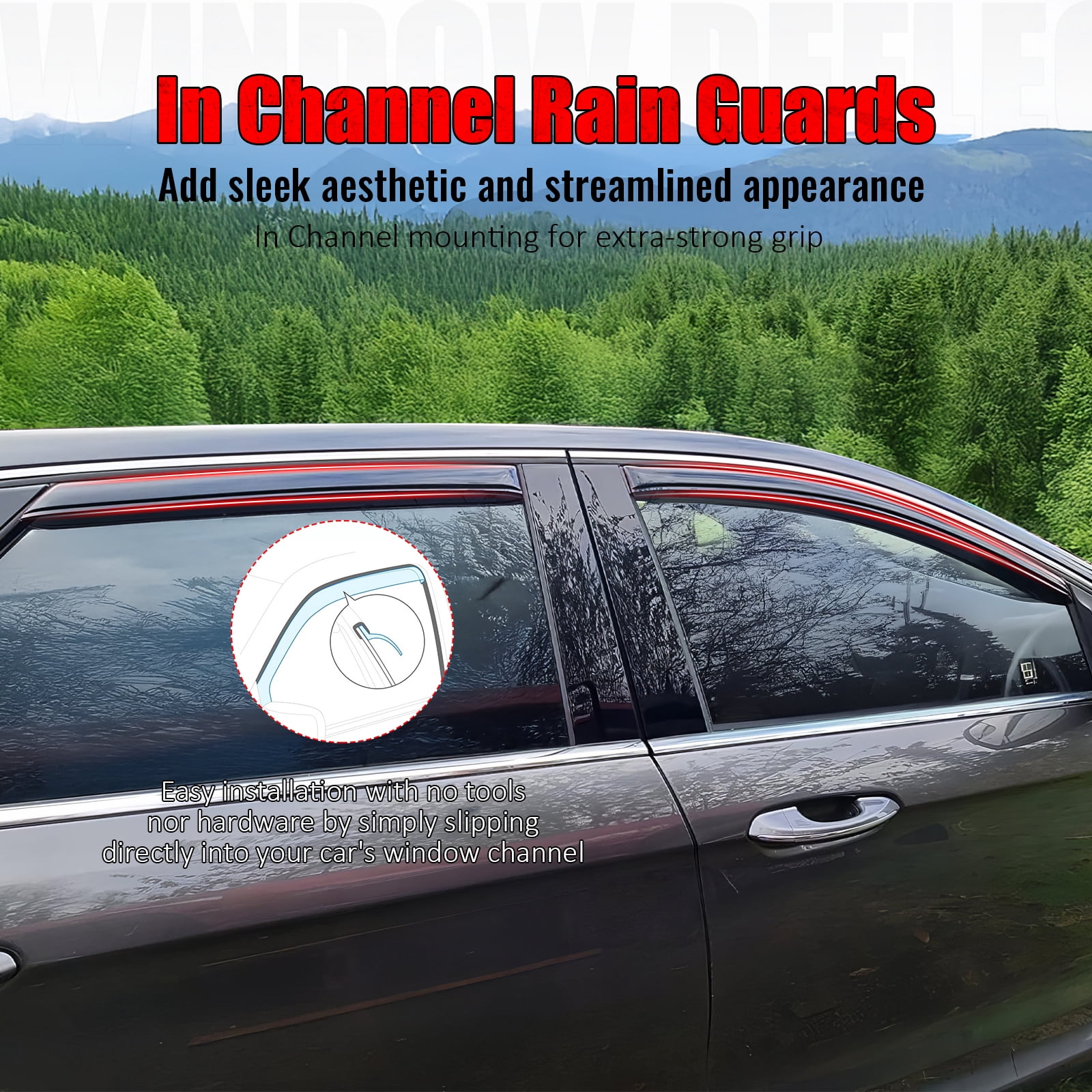 Ikon Motorsports In-Channel Window Visors Fits 2015-2024 Ford Edge, Slim Style Side Door Rain Vent Guard Deflectors, Acrylic Smoke 4PCS