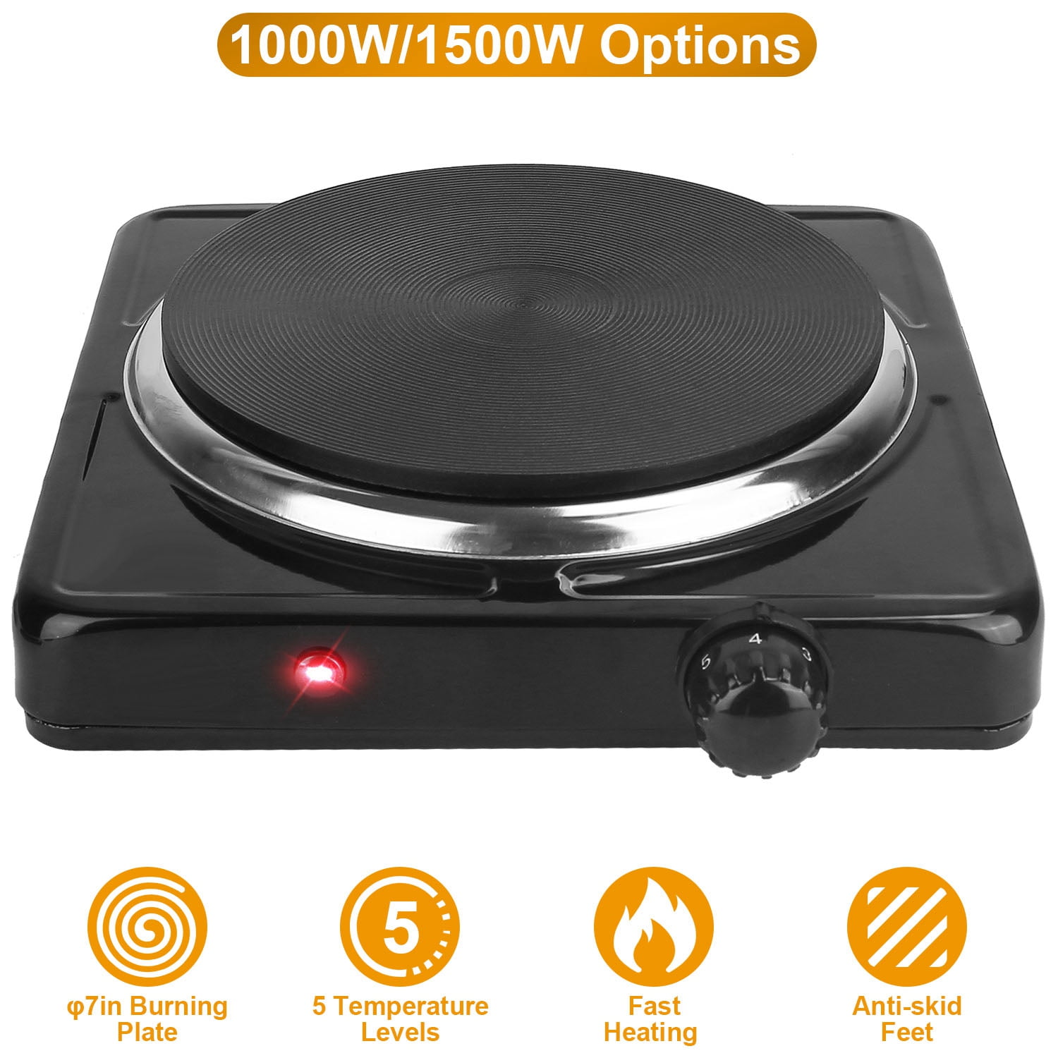 Dropship 1500W Electric Single Burner Portable Heating Hot Plate Stove  Countertop RV Hotplate With Non Slip Rubber Feet 5 Temperature Adjustments  to Sell Online at a Lower Price