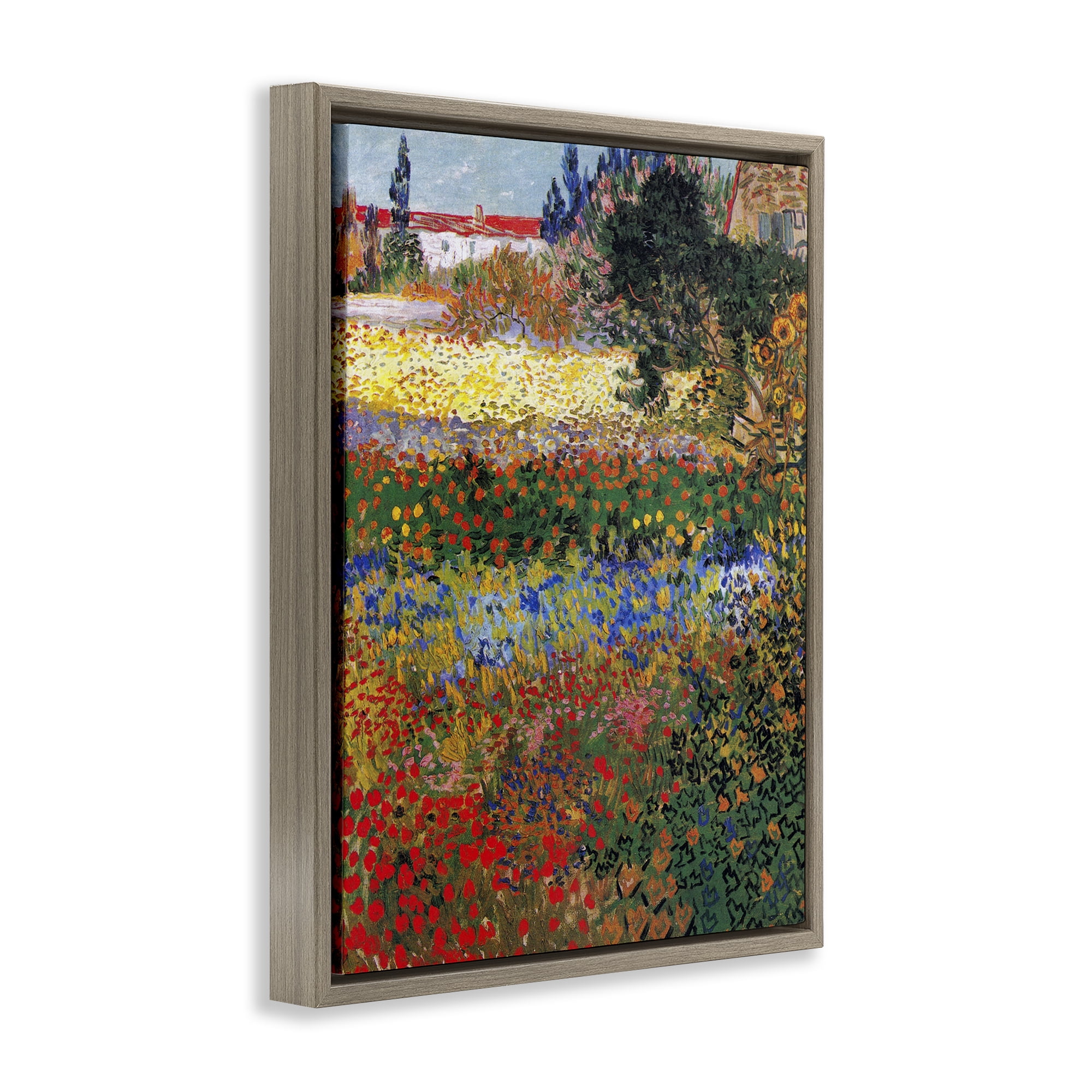 Stupell Industries Van Gogh Flower Garden Landscape & Nature Painting Brown Floater Framed Canvas Art Print Wall Art, 25 x 31