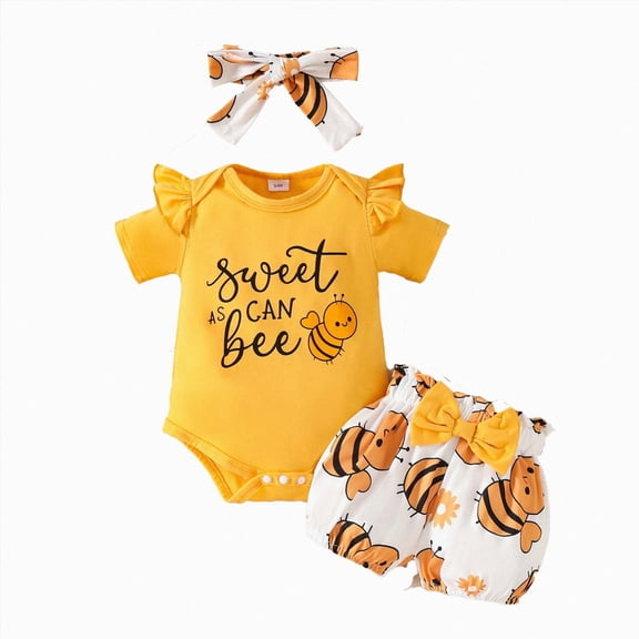 mgoYE Newborn Baby Girl Clothes Princess Girl Short Sleeve Romper Floral Print Shorts Headband Infant Summer Outfits