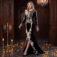 thumbnail image 6 of Women's Halloween Skeleton Costume, Gothic Witch Dress with Long Sleeves and Round Neck, Medieval Renaissance Cosplay Dress for Halloween Party, Costume Events & Themed Parties, 6 of 7