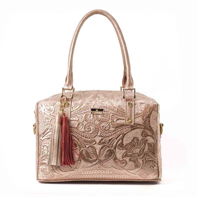 Bolso Para Dama Tipo Bowling AngeLozano Modelo Mercedes Oro Rosado