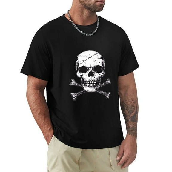 WISHTIME Men's Skull Tees Pumpkin Print Halloween T-Shirts Short Sleeve Crewneck Casual Summer, Made in USA