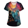 thumbnail image 2 of QHRMKOG Halloween Scrubs for Women Plus Size Print Pockets Short Sleeve V Neck Shirt Cute Outfits Casual Uniform Suit Blue XL, 2 of 4