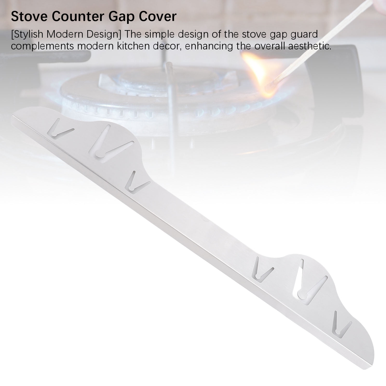 Rupoun 2 Pcs Premium Stainless Steel Stove Gap Cover 23.43 x 3.94 inches / 59.5 x 10 cm Silver Counter Gap Filler for Kitchen Range and Stovetop Heat Resistant Gap Guard