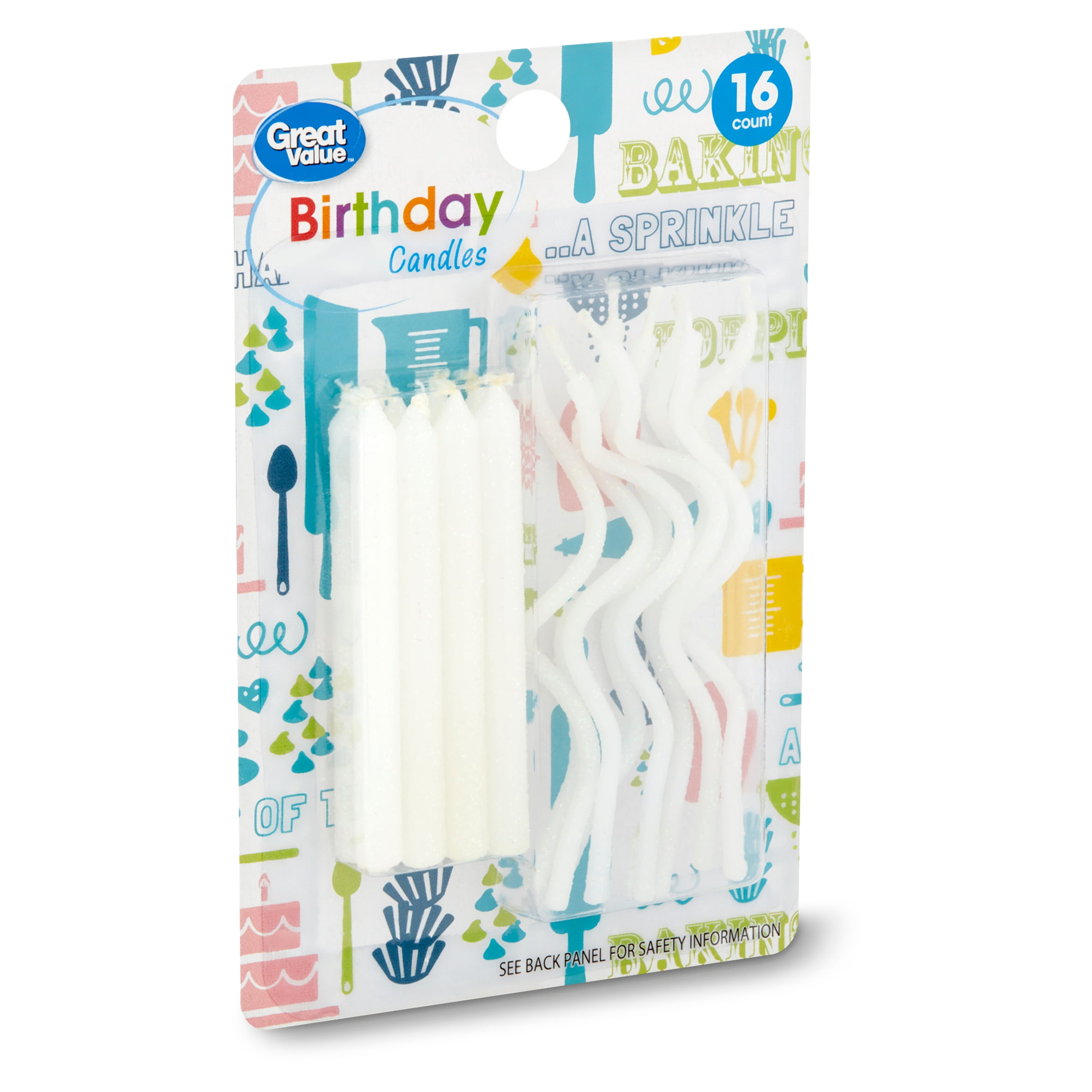 Great Value White Birthday Candles, 16 count