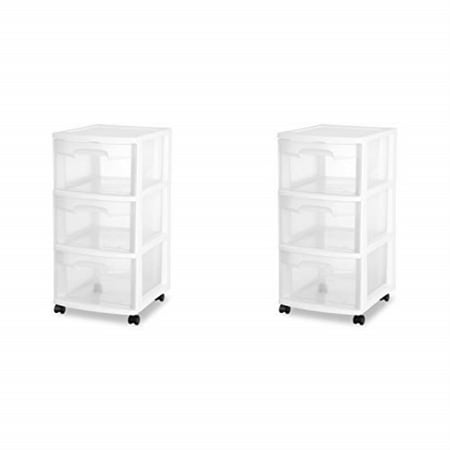 Sterilite 28308002 3 Drawer Cart White Frame With Clear Drawers