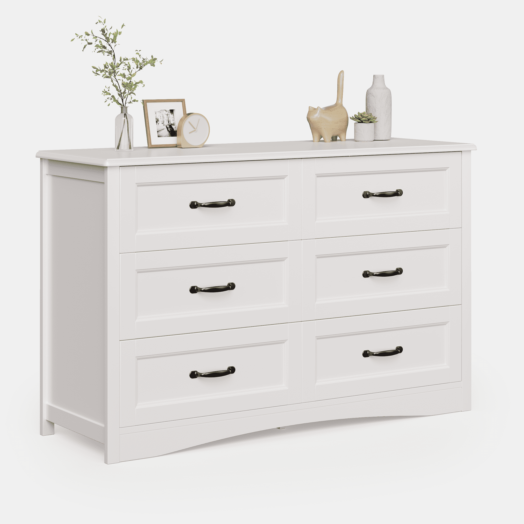 Asofer 6-Drawer White Dresser Cabinet, Sturdy Wood Double Chest for Bedroom