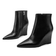 thumbnail image 4 of YDN Women's Pointed Toe Ankle Boots High Wedge Heels with Side Zipper Fashion Dressy Booties Basic Daily Outfit Shoes Size 13 Black, 4 of 5