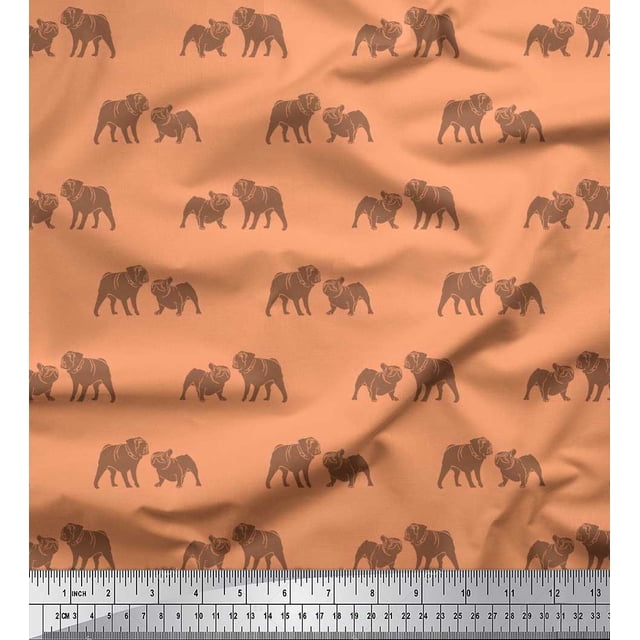 Soimoi Polyester Crepe Fabric Bull Dog Printed Fabric 1 Yard 52 Inch Wide