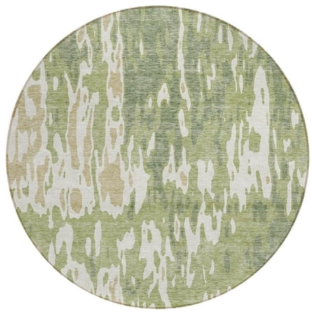 HomeRoots 613316 8 ft. Sage & Ivory Round Abstract Washable Indoor & Outdoor Area Rug