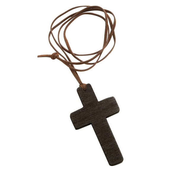 30pcs Cross Necklace Wooden Cross Leather Strap Pendant Catholic Cross Church Ornaments (Black)
