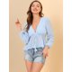 thumbnail image 3 of Top de gasa transparente Allegra K con mangas largas y cuello en V profundo Azul claro S, 3 of 6