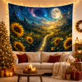 thumbnail image 3 of Sunflower Path Beneath a Full Moon and Mountains, Serene Fantasy for Nature Lovers, Botanical Wall Art, Housewarming Gift, Tapestry Wall Hanging for Bedroom and Living Room, 3 of 7