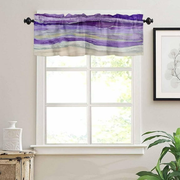 Coastal Beach Valances for Windows - Purple Kitchen Curtains Valances - Abstract Wave Window Valances Bathroom Window Treatment Modern Ombre Valances Curtains for Living Room Bedroom 54"x18"