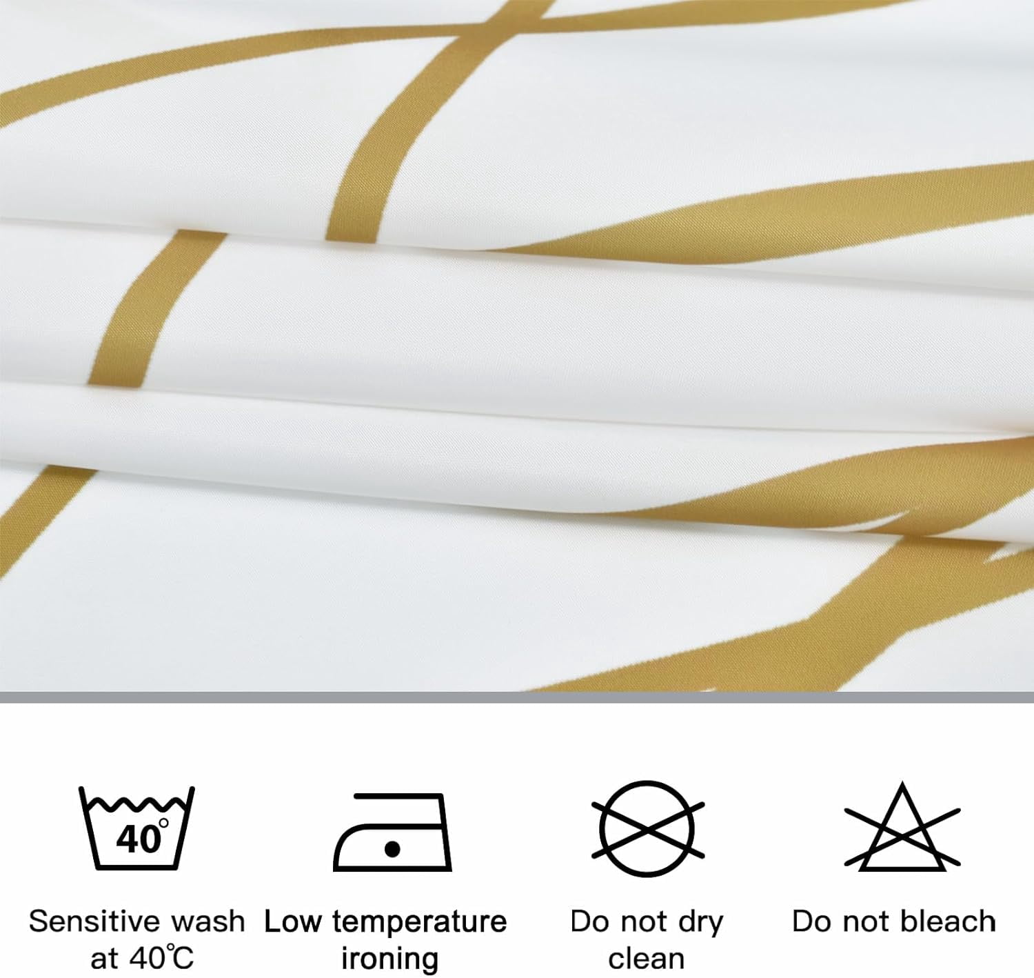 Gold Light Brown and White Striped Wavy Line Fabric Shower Curtain for Bathroom with Hooks, Shower Curtain Set Stripe Bath Curtains Decor Weighted Hem Washable, 72x72