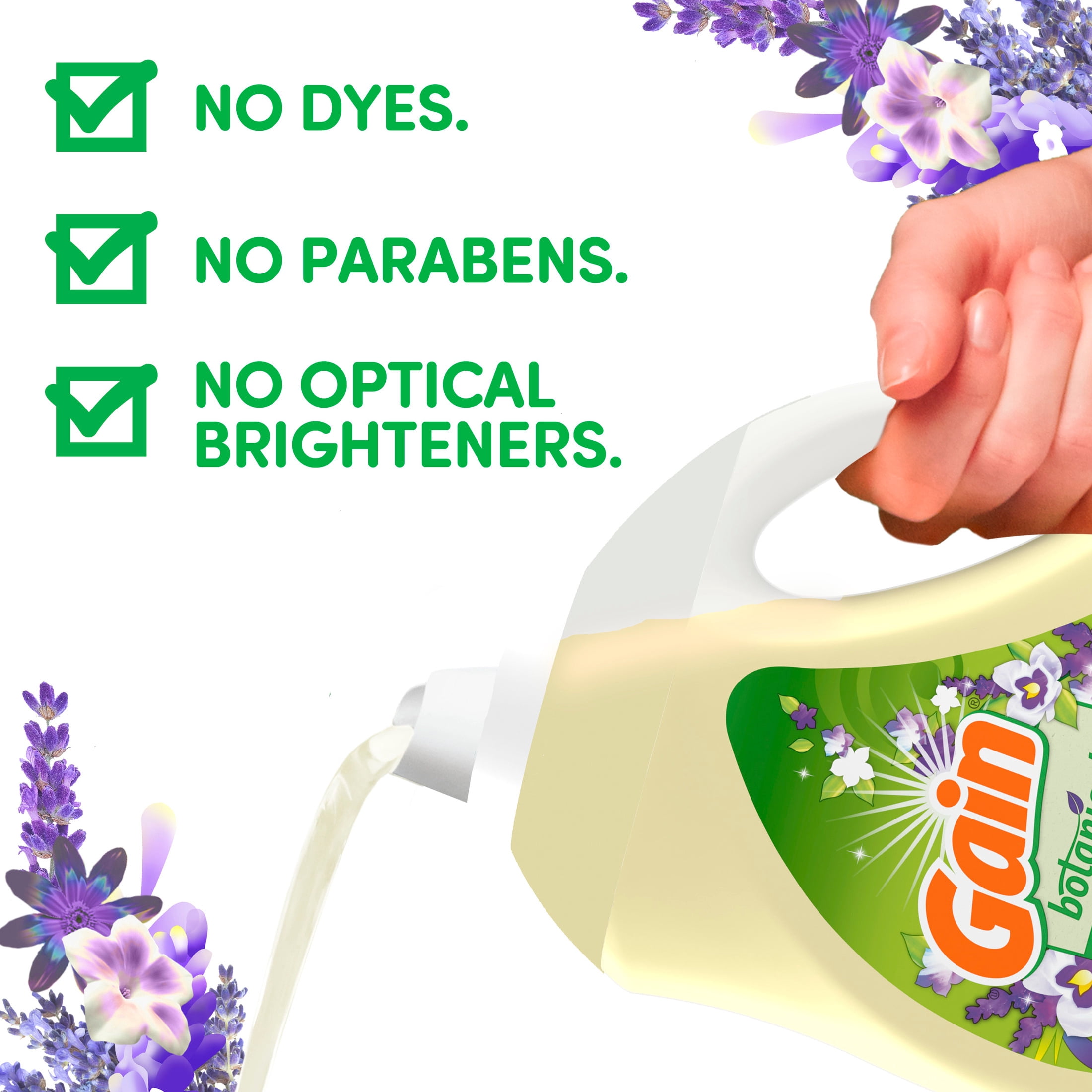 Gain Botanicals Liquid Laundry Detergent, White Tea & Lavender Scent, 81 Loads, 107 fl oz, HE Compatible
