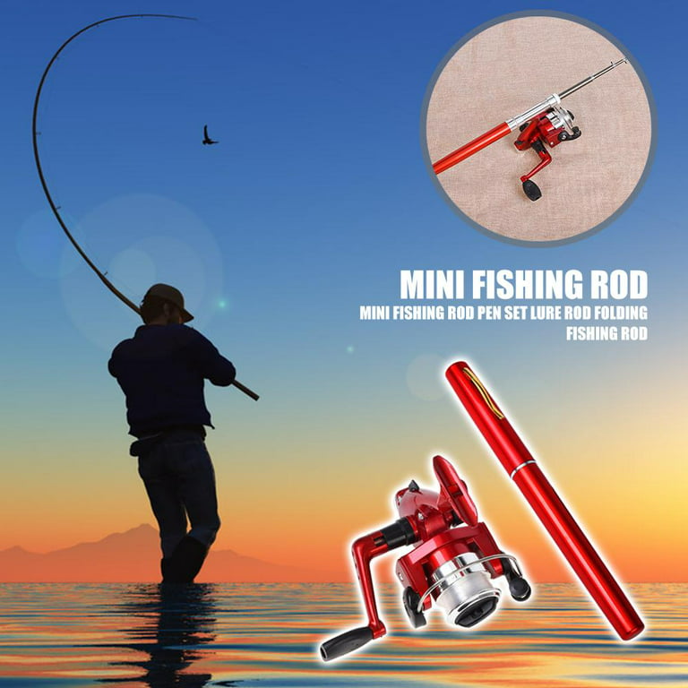 Portable Pocket Telescopic Mini Fishing Pole Pen Shaped Rod with Reel (Red)  