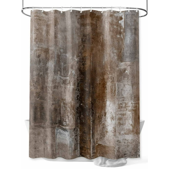 Brown Abstract Shower Curtain, Vintage Graffiti Mottled Texture Waterproof Shower Curtain Set with 12 Hooks Lightweight Washable Fabric Shower Curtains for Bathroom 36x72 Inches