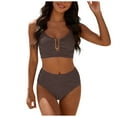 thumbnail image 1 of WUANDIXFA Maillots de Bain Deux Pièces pour Femmes Bikini Taille Haute Mode Mignon Deux Pièces Rétro Froncé Taille Haute Imprimé Ensemble Bikini Café,TG, 1 of 6