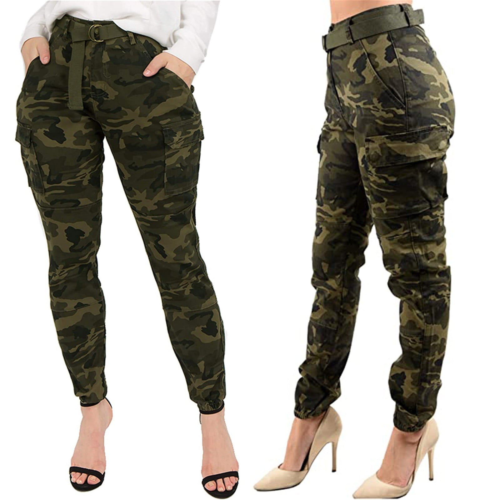 FAFWYP Women's Plus Size Cargo Pants, Casual Outdoor Camouflage Trousers High Multi-pockets Slim Fit Athletic Jogger Pants Baggy Workout Sweatpants with Matching Belt Clearance - Walmart.com