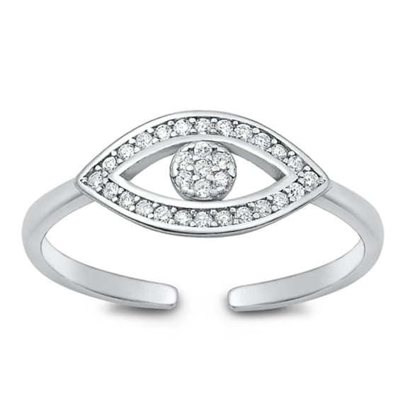 Clear Cubic Zirconia Eye Ring .925 Sterling Silver Adjustable Band White Jewelry Female Male Size 6