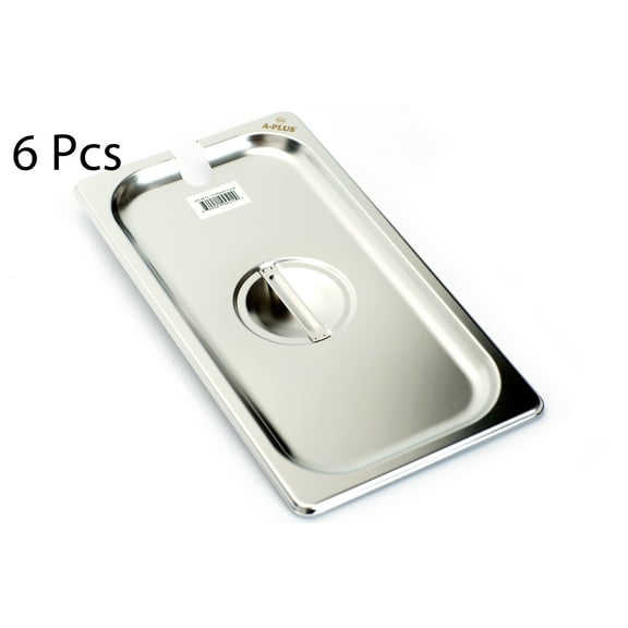 [6 Pack] 1/3 Size 25 Gauge NSF Steam Table Pan Cover with Notch Stainless Steel
