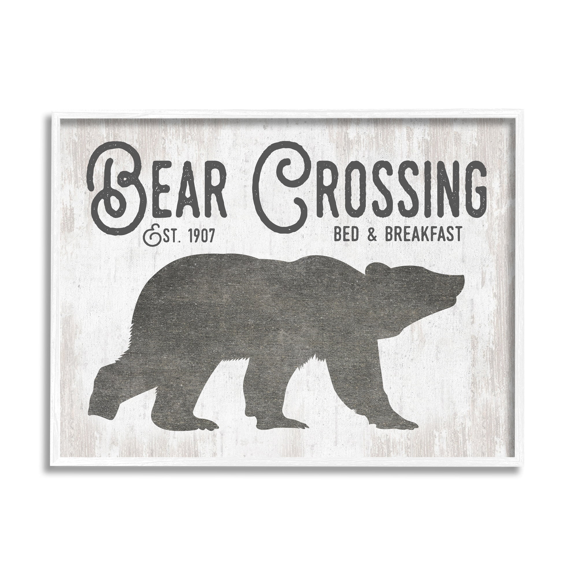 Stupell Industries Bear Crossing Silhouette Wildlife Rustic Cabin Signage Graphic Art White Framed Art Print Wall Art, Design by Lettered and Lined