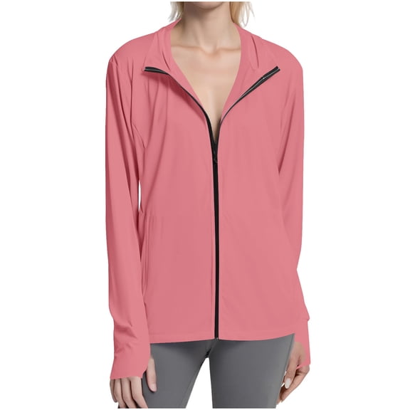 SuTry Stand Collar Sun Jacket for Women Full Zip with Thumb Holes Side Pockets UV Protection Lightweight Casual Daily Outdoor Jacket