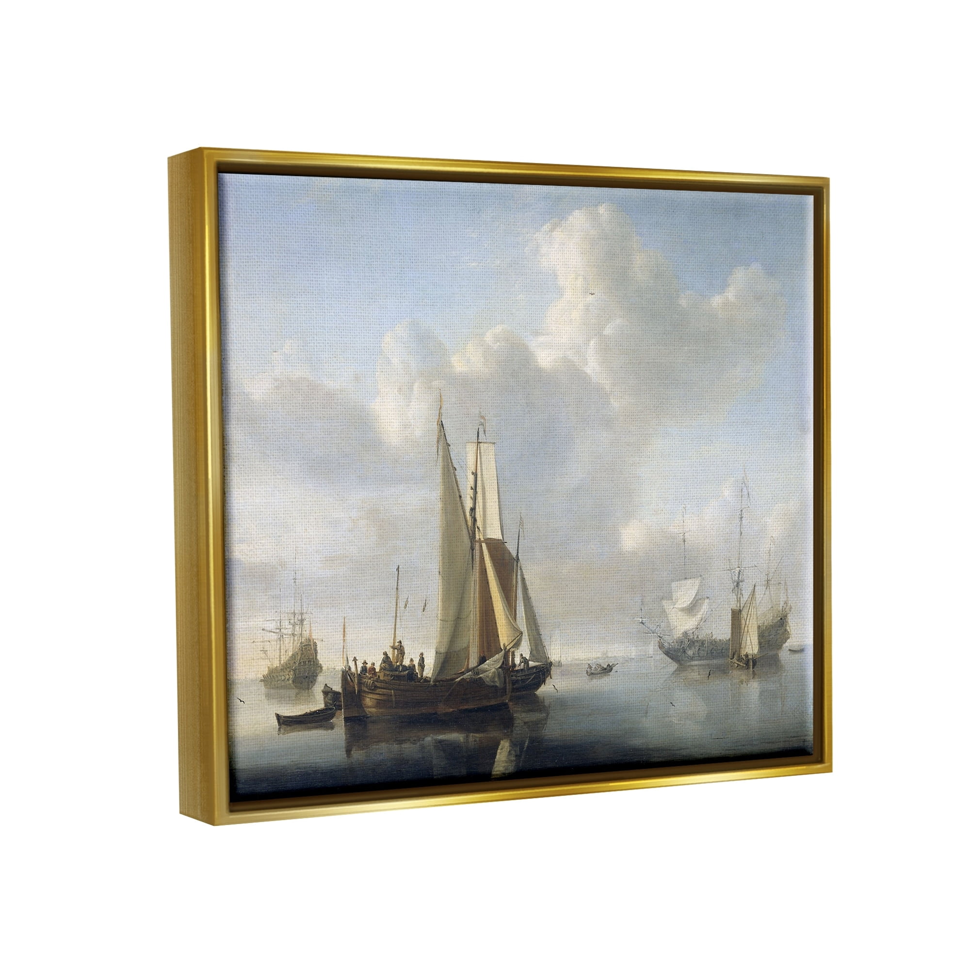 Stupell Industries Ships before the Shore Willem van de Velde Classic Painting Painting Metallic Gold Floating Framed Canvas Print Wall Art, Design by one1000paintings