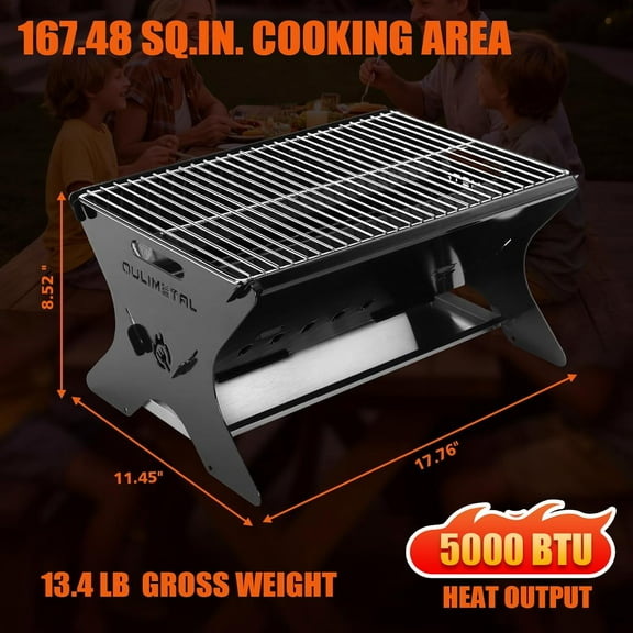 Portable Gas/Charcoal Grill – Foldable BBQ & Fire Pit for Outdoor Cooking, Camping, Tailgating,  & Backyard