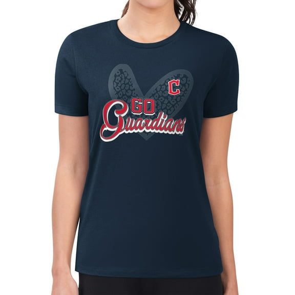 Women's G-III 4Her by Carl Banks Navy Cleveland Guardians Leopard Heart Fitted T-Shirt