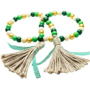 TekDeals Wooden Beads Garland Tassels Farmhouse Rustic Country Hanging Decor With Jute Rope