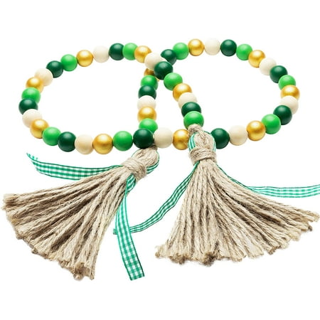 TekDeals Wooden Beads Garland Tassels Farmhouse Rustic Country Hanging Decor With Jute Rope